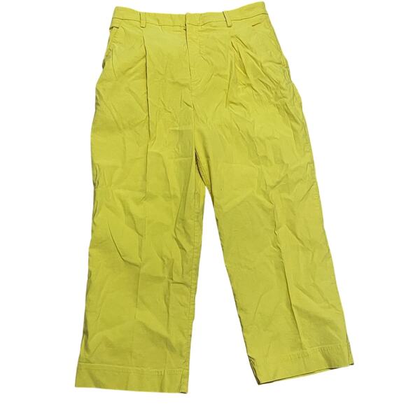 Anthropologie Bright Sunflower Yellow High Rise Wide Leg Cropped Pants Size 10‎ - Picture 1 of 7